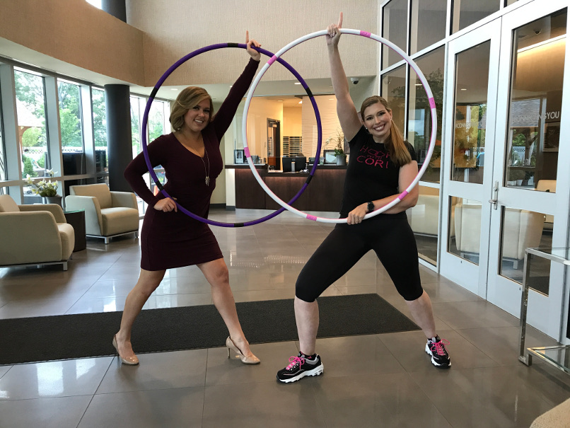 Cori Magnott and Heidi Voight doing warrior pose